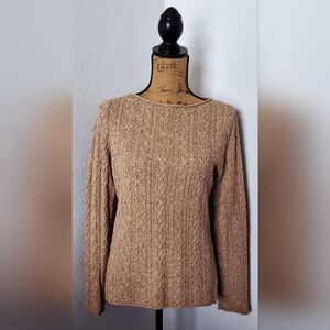 Ralph Lauren Cable-Knit Scoopneck Sweater in Tan